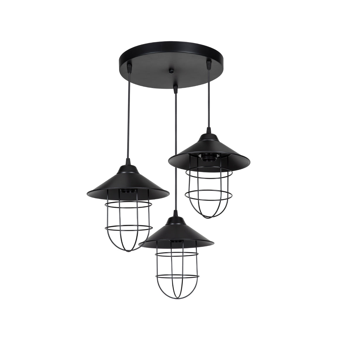 GloboStar® CAGE 203-0097 Vintage Κρεμαστό Φωτιστικό Καμπάνα Τρίφωτο 3 x E27 IP20 Μαύρο Μέταλλο - Μ30 x Π30 x Υ80cm - ledmania.gr