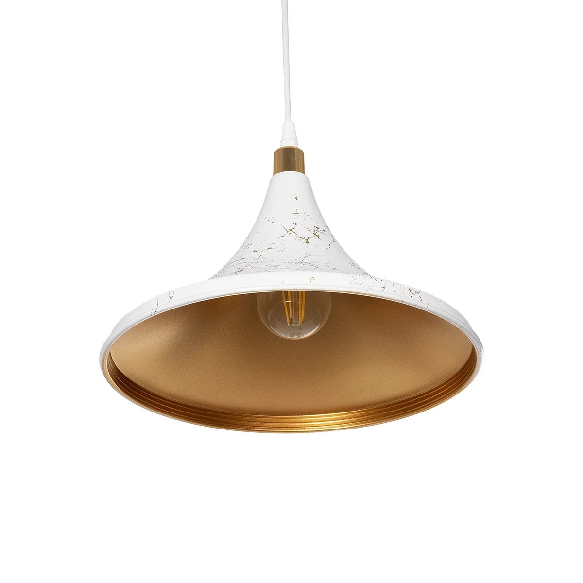 GLOBOSTAR® MARBLE 203-0098 Μοντέρνο Κρεμαστό Φωτιστικό Οροφής με Ντουί 1 x E27 AC 220-240V IP20 - Λεύκο & Χρυσό - Μ30 x Π30 x Υ20cm - ledmania.gr
