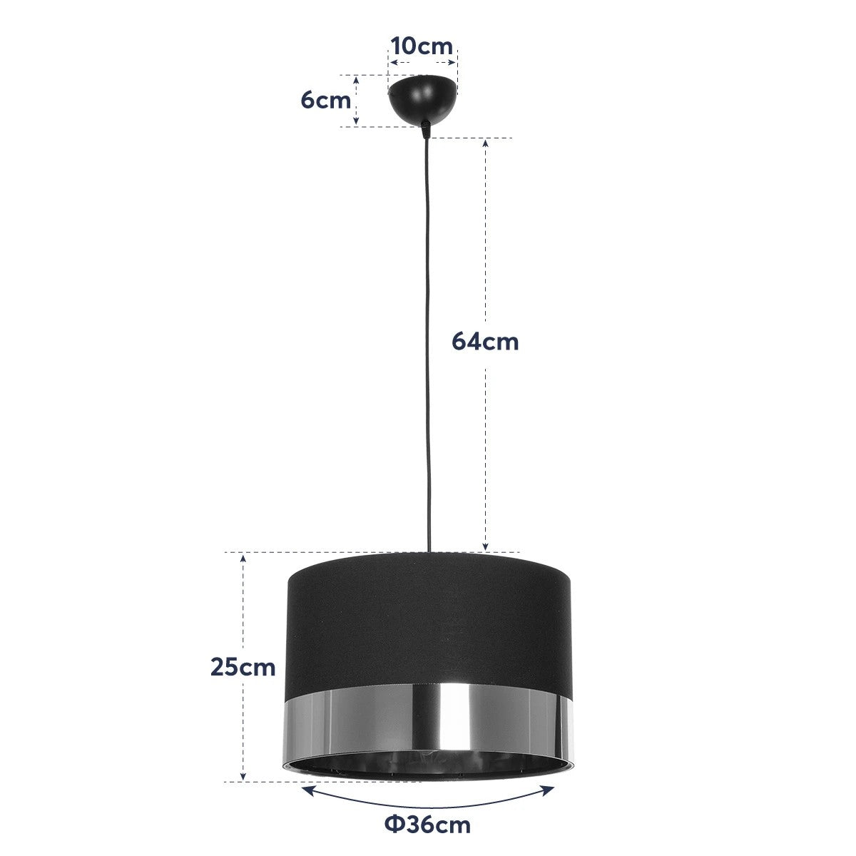 GloboStar® ZYKLUS 203-0100 Μοντέρνο Κρεμαστό Φωτιστικό Καπέλο Μονόφωτο 1 x E27 IP20 Μαύρο Ύφασμα με Χρυσό Μέταλλο - Μ36 x Π36 x Υ25cm - ledmania.gr
