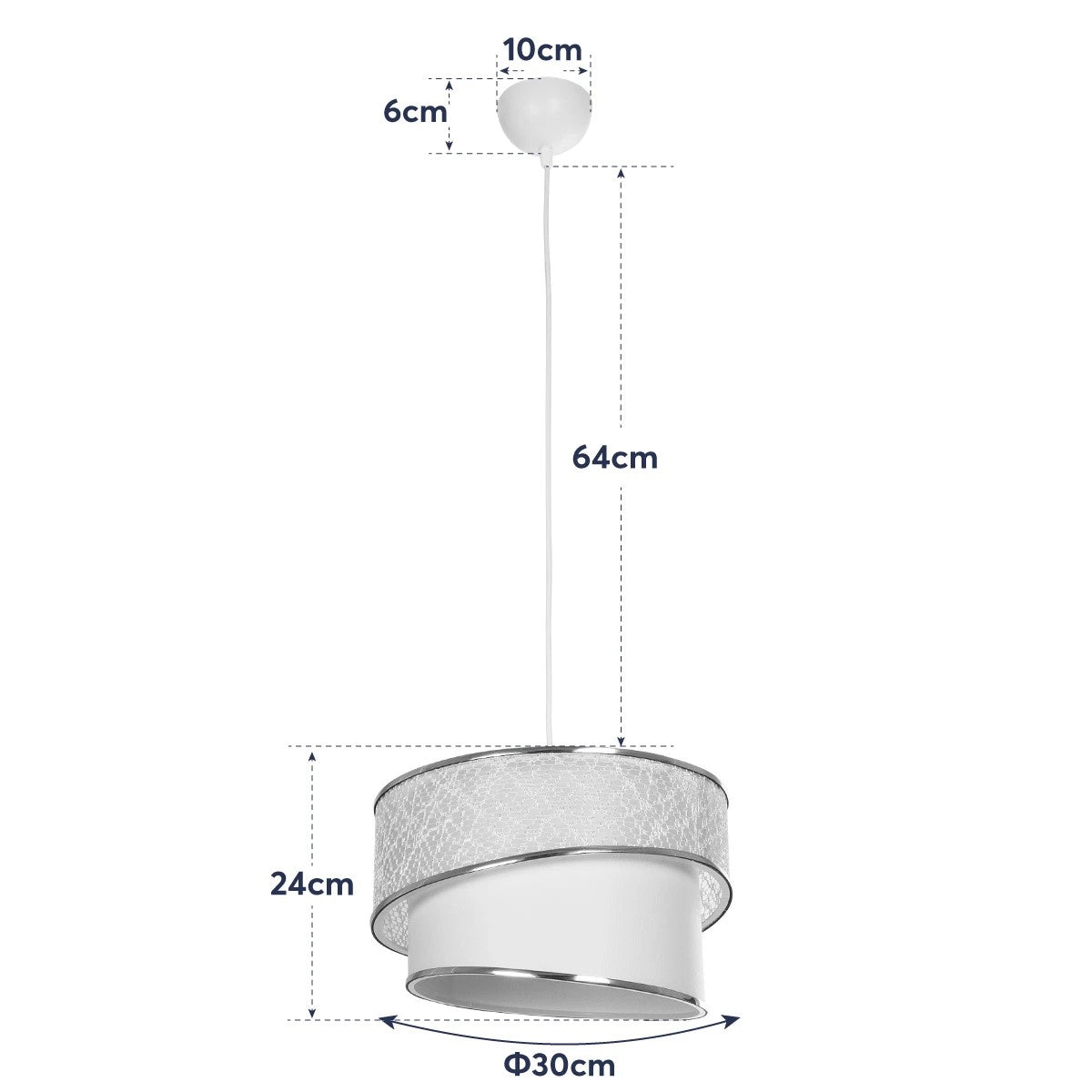 GLOBOSTAR® SONIA 203-0115 Μοντέρνο Κρεμαστό Φωτιστικό Οροφής με Ντουί 1 x E27 AC 220-240V IP20 - Λευκό & Ασημί - Μ30 x Π30 x Υ24cm - ledmania.gr