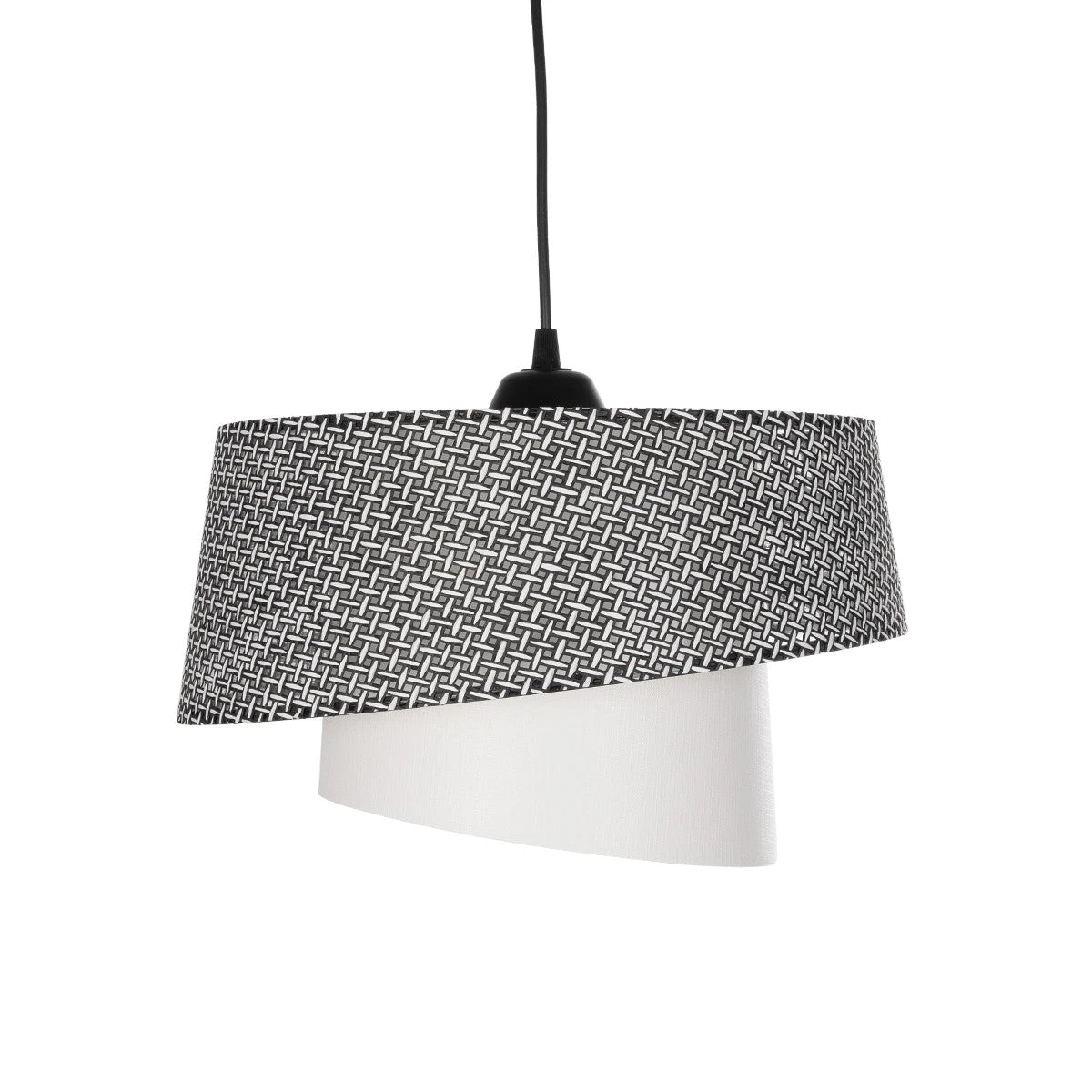 GloboStar® ALINA 203-0130 Μοντέρνο Κρεμαστό Φωτιστικό Καπέλο Μονόφωτο 1 x E27 IP20 Γκρι & Λευκό Ύφασμα - Μ30 x Π30 x Υ93cm - ledmania.gr