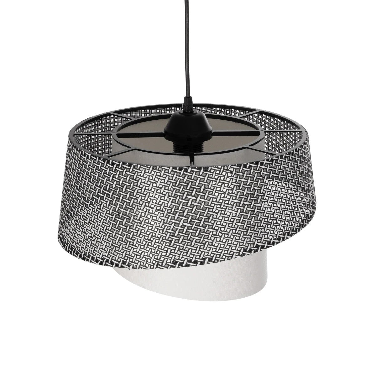 GloboStar® ALINA 203-0130 Μοντέρνο Κρεμαστό Φωτιστικό Καπέλο Μονόφωτο 1 x E27 IP20 Γκρι & Λευκό Ύφασμα - Μ30 x Π30 x Υ93cm - ledmania.gr