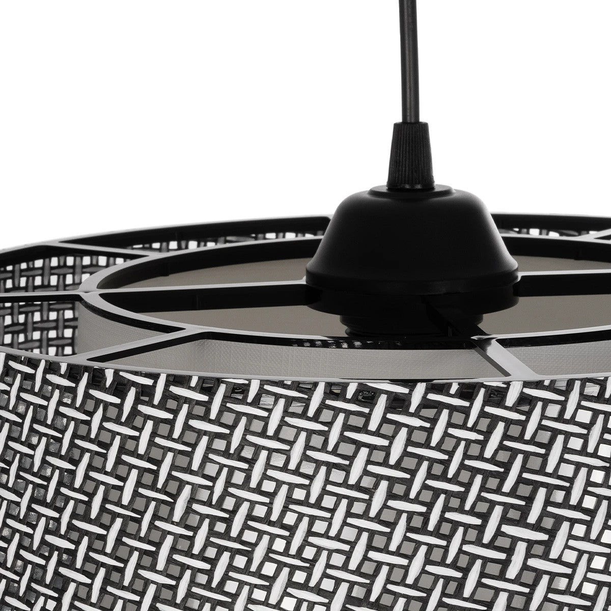 GloboStar® ALINA 203-0130 Μοντέρνο Κρεμαστό Φωτιστικό Καπέλο Μονόφωτο 1 x E27 IP20 Γκρι & Λευκό Ύφασμα - Μ30 x Π30 x Υ93cm - ledmania.gr