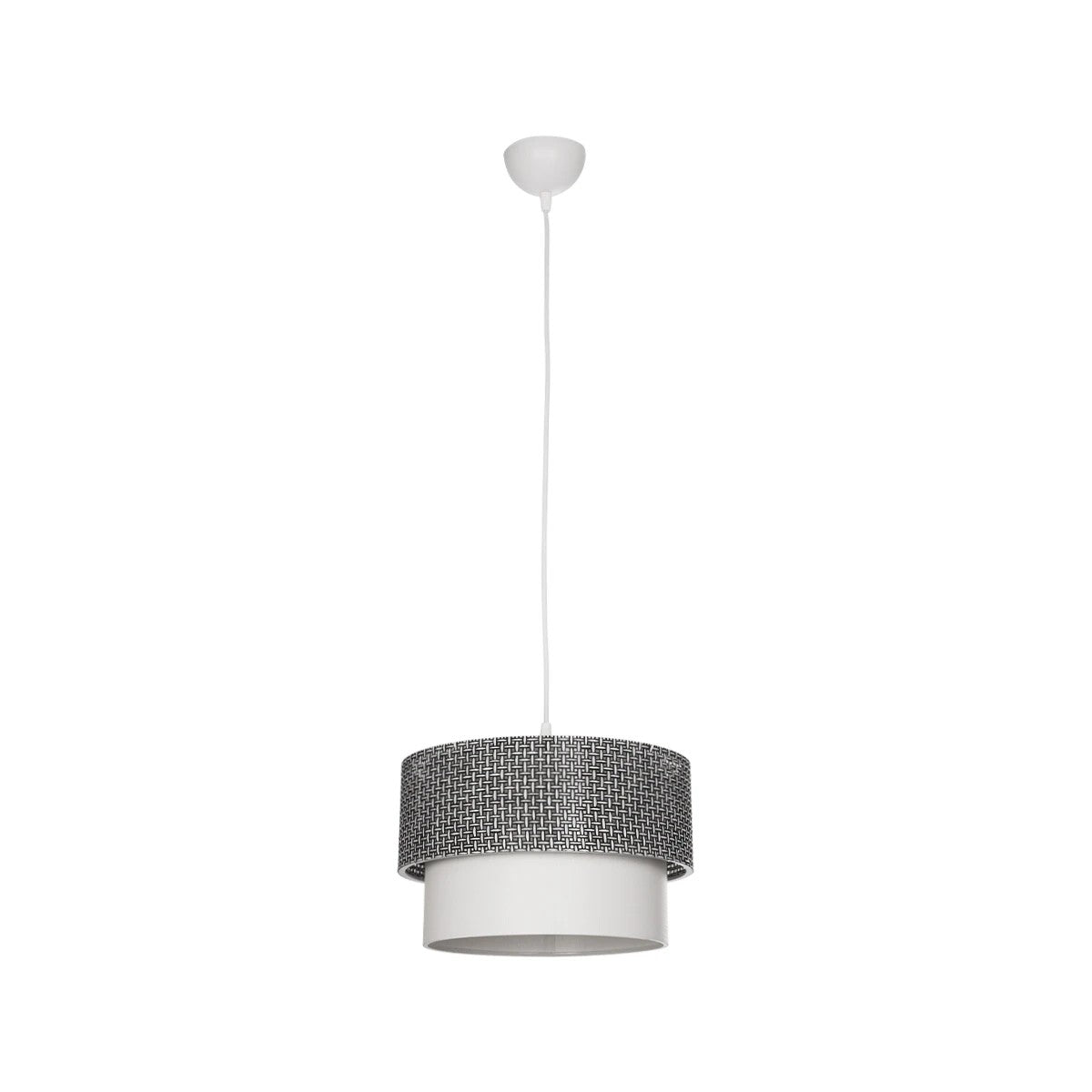 GloboStar® SISSIE 203-0139 Μοντέρνο Κρεμαστό Φωτιστικό Καπέλο Μονόφωτο 1 x E27 IP20 Μαύρο & Λευκό Ύφασμα - Μ30 x Π30 x Υ23cm - ledmania.gr