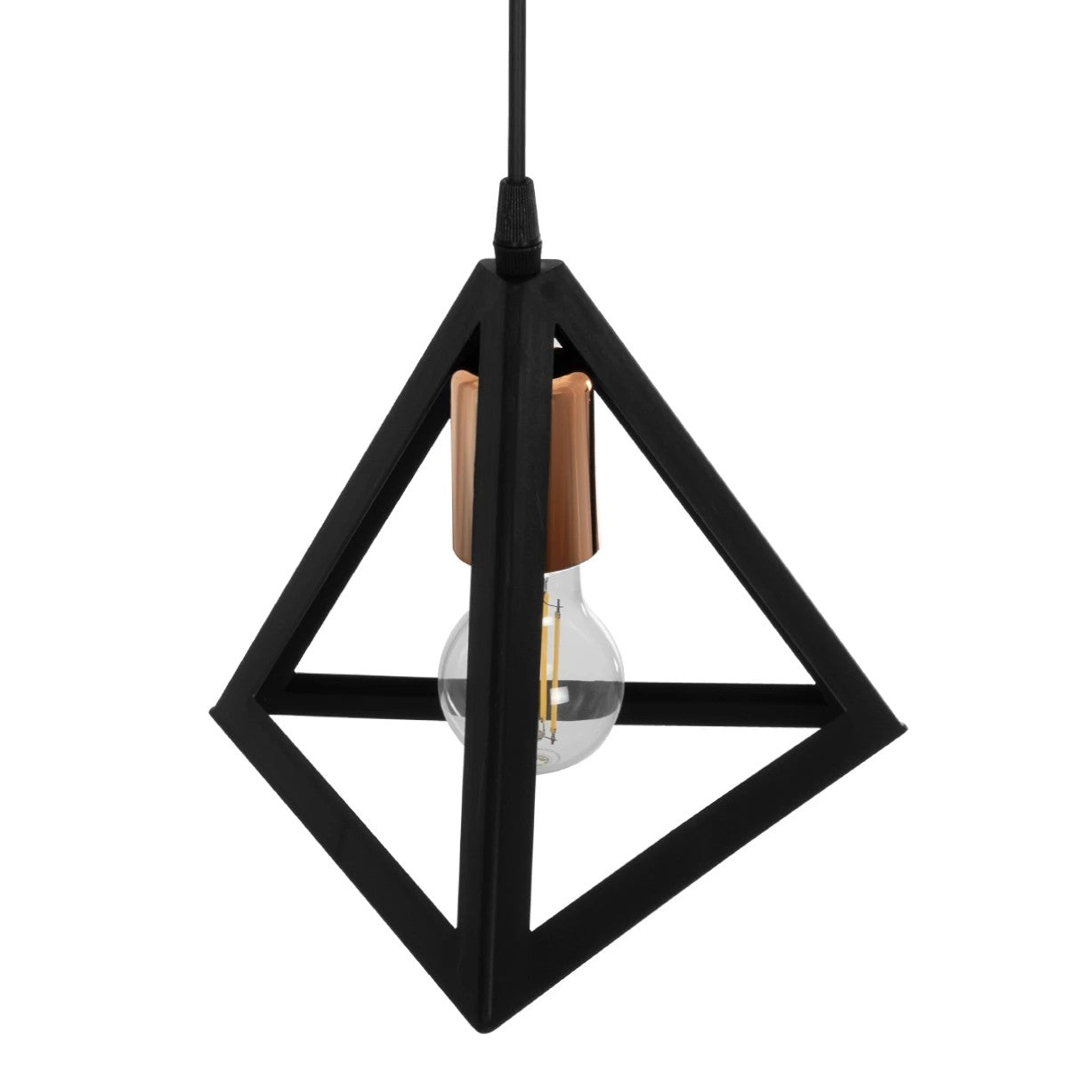 GLOBOSTAR® TRIANGLE 203-0161 Μοντέρνο Κρεμαστό Φωτιστικό Οροφής με Ντουί 1 x E27 AC 220-240V IP20 - Μάυρο & Χάλκινο - Μ24 x Π24 x Υ22cm