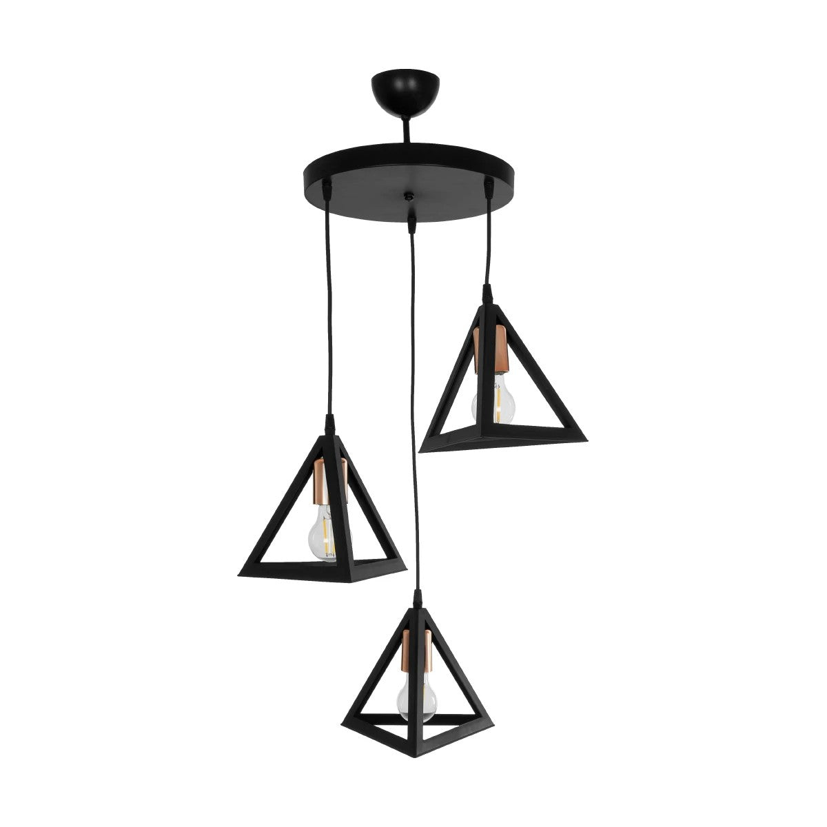 GLOBOSTAR® TRIANGLE 203-0162 Μοντέρνο Κρεμαστό Φωτιστικό Οροφής με Ντουί 3 x E27 AC 220-240V IP20 - Μάυρο & Χάλκινο - Μ67 x Π67 x Υ50cm - ledmania.gr
