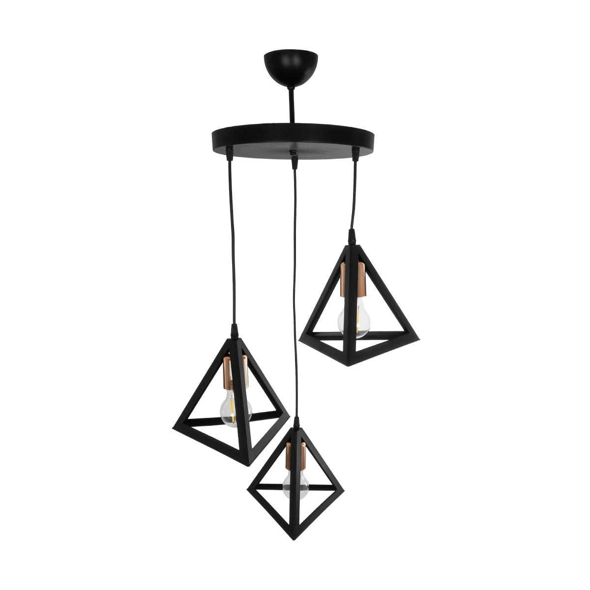GLOBOSTAR® TRIANGLE 203-0162 Μοντέρνο Κρεμαστό Φωτιστικό Οροφής με Ντουί 3 x E27 AC 220-240V IP20 - Μάυρο & Χάλκινο - Μ67 x Π67 x Υ50cm - ledmania.gr