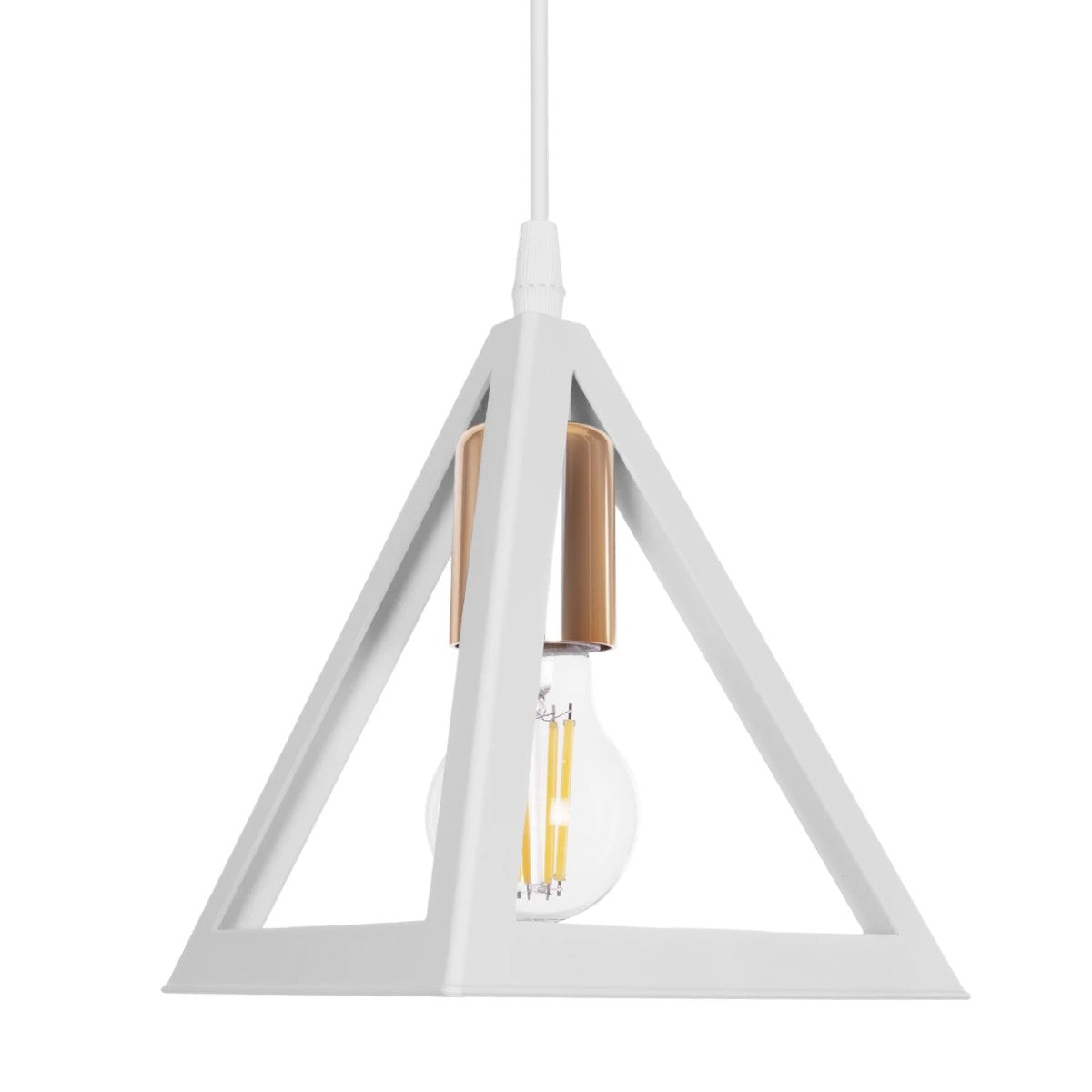 GLOBOSTAR® TRIANGLE 203-0165 Μοντέρνο Κρεμαστό Φωτιστικό Οροφής με Ντουί 1 x E27 AC 220-240V IP20 - Λευκό & Χάλκινο - Μ24 x Π24 x Υ22cm