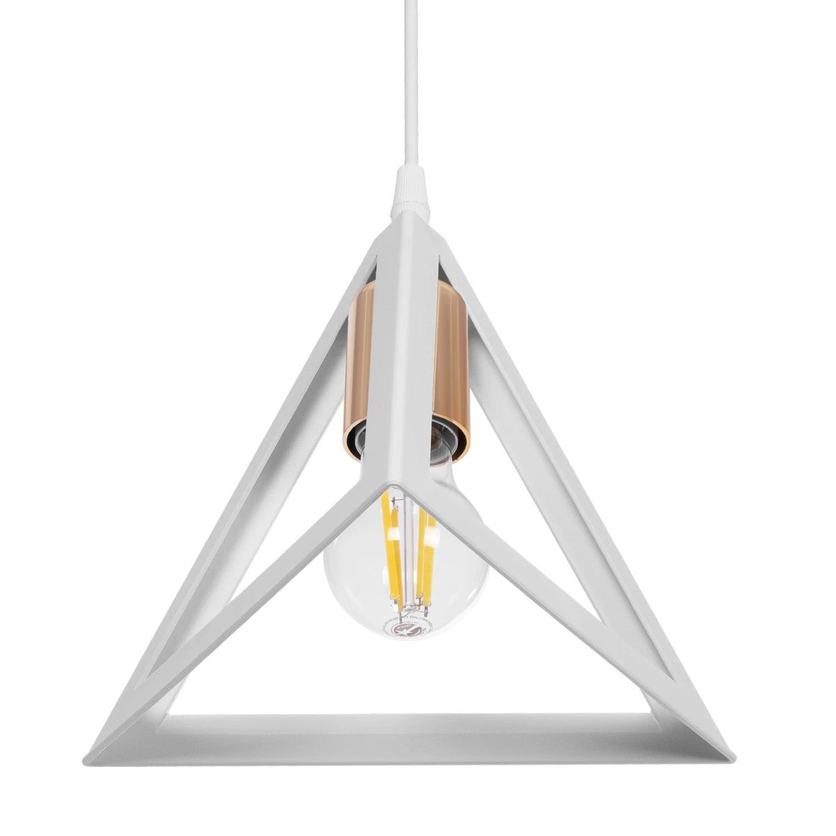 GLOBOSTAR® TRIANGLE 203-0165 Μοντέρνο Κρεμαστό Φωτιστικό Οροφής με Ντουί 1 x E27 AC 220-240V IP20 - Λευκό & Χάλκινο - Μ24 x Π24 x Υ22cm
