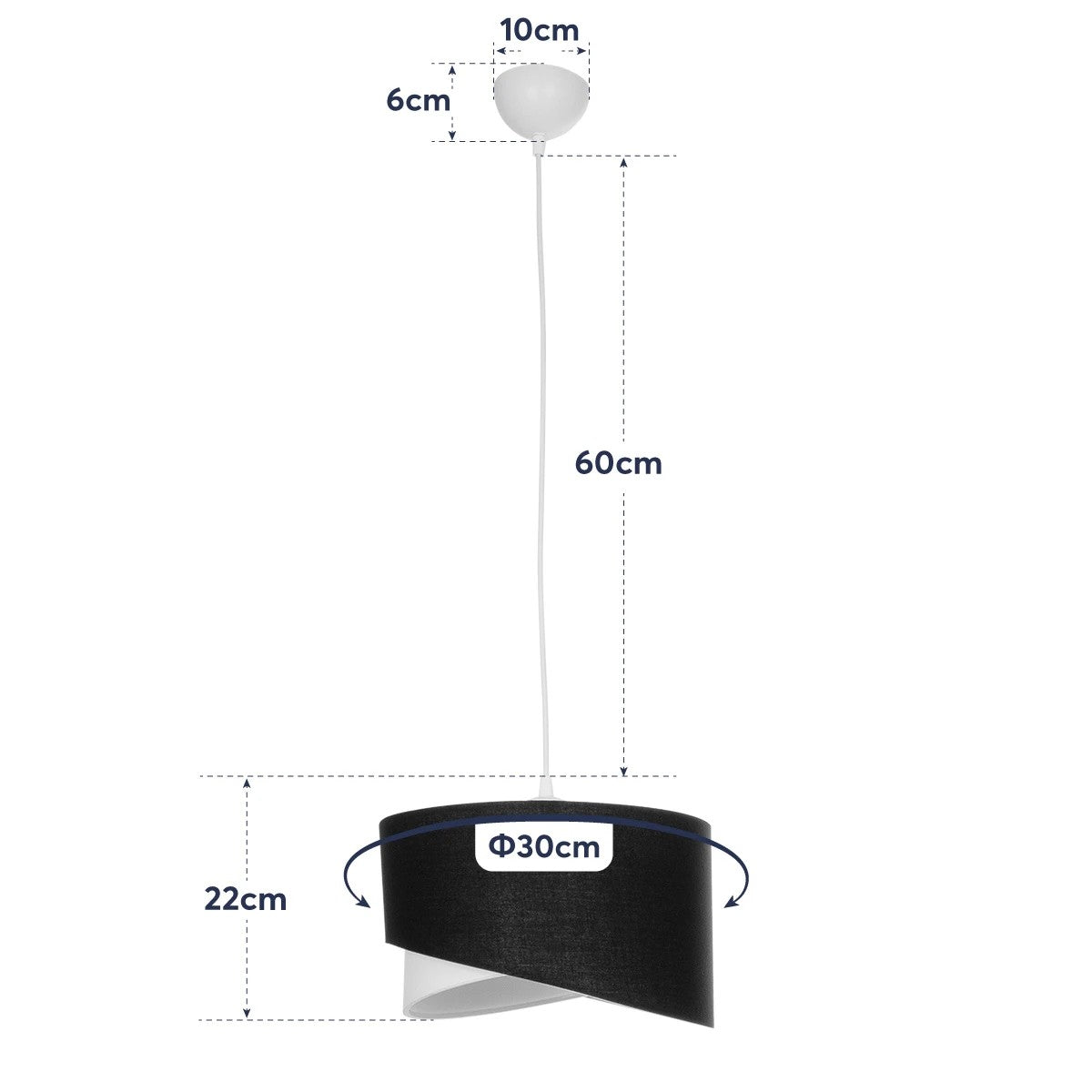 GLOBOSTAR® LILI 203-0176 Μοντέρνο Κρεμαστό Φωτιστικό Οροφής με Ντουί 1 x E27 AC 220-240V IP20 - Μαύρο & Λευκό - Μ30 x Π30 x Υ22cm