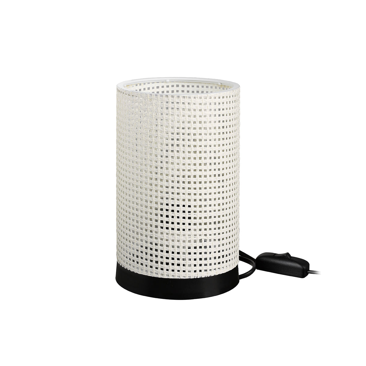 GloboStar® CYLINDER 203-0184 Μοντέρνο Επιτραπέζιο Φωτιστικό Μονόφωτο 1 x E27 IP20 Μαύρη Βάση με Λευκό Διάτρητο Υφασμα - Μ14 x Π14 x Υ21cm - ledmania.gr