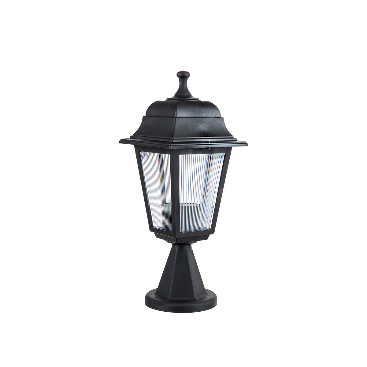 GloboStar® SOLME 203-0210 Vintage Επιδαπέδιο Φωτιστικό Φαναράκι Μονόφωτο 1 x E27 IP44 Μαύρο Πλαστικό Σώμα - Μ15 x Π15 x Υ38cm - ledmania.gr