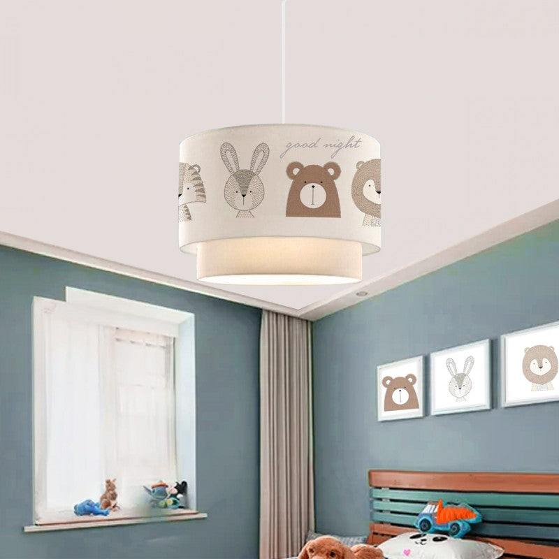 GloboStar® BEAR 204-0003 Παιδικό Κρεμαστό Φωτιστικό Φιγούρα Μονόφωτο 1 x E27 IP20 Λευκό Ύφασμα - Μ30 x Π30 x Υ70cm - ledmania.gr
