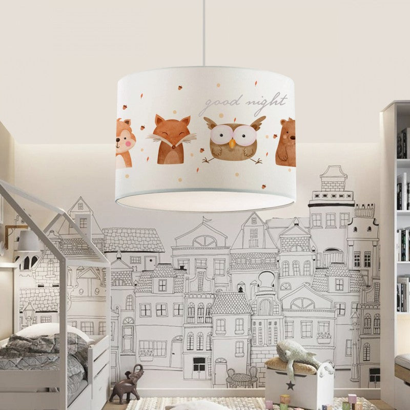 GloboStar® OWL 204-0017 Παιδικό Κρεμαστό Φωτιστικό Φιγούρα Μονόφωτο 1 x E27 IP20 Λευκό Ύφασμα - Μ28 x Π28 x Υ70cm - ledmania.gr