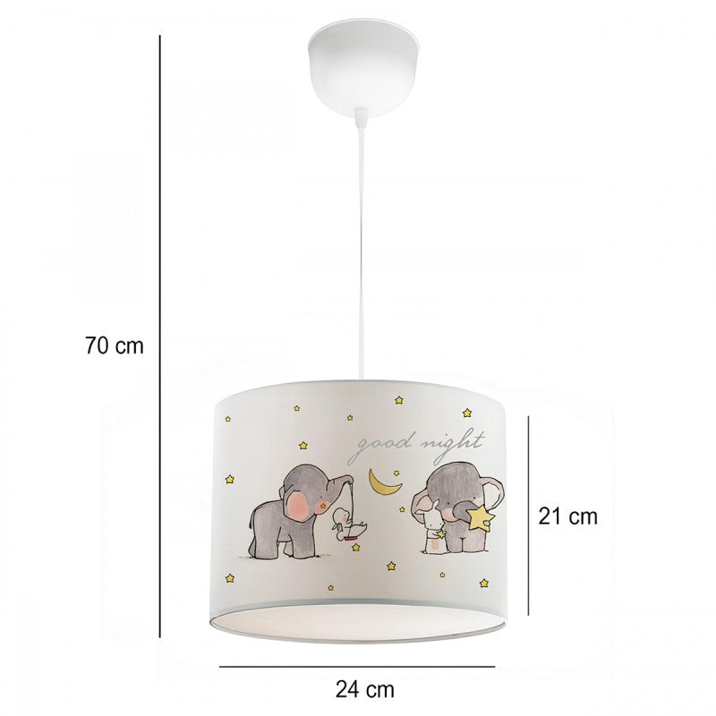 GloboStar® ELEPHANT 204-0020 Παιδικό Κρεμαστό Φωτιστικό Φιγούρα Μονόφωτο 1 x E27 IP20 Λευκό Ύφασμα - Μ24 x Π24 x Υ70cm - ledmania.gr