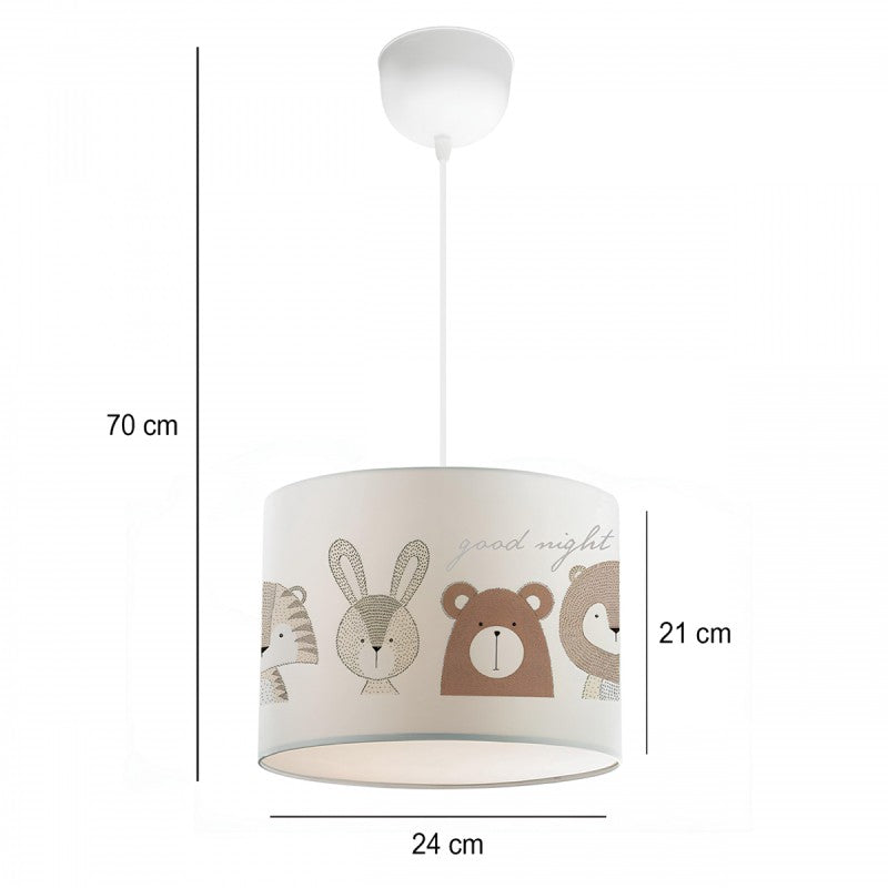 GloboStar® BEAR 204-0021 Παιδικό Κρεμαστό Φωτιστικό Φιγούρα Μονόφωτο 1 x E27 IP20 Λευκό Ύφασμα - Μ24 x Π24 x Υ70cm - ledmania.gr