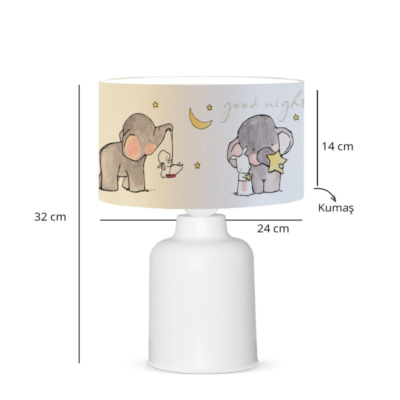 GloboStar® ELEPHANT 204-0025 Παιδικό Eπιτραπέζιο Φωτιστικό Φιγούρα Μονόφωτο 1 x E27 IP20 Λευκό & Γκρι Ύφασμα - Μ24 x Π24 x Υ32cm - ledmania.gr