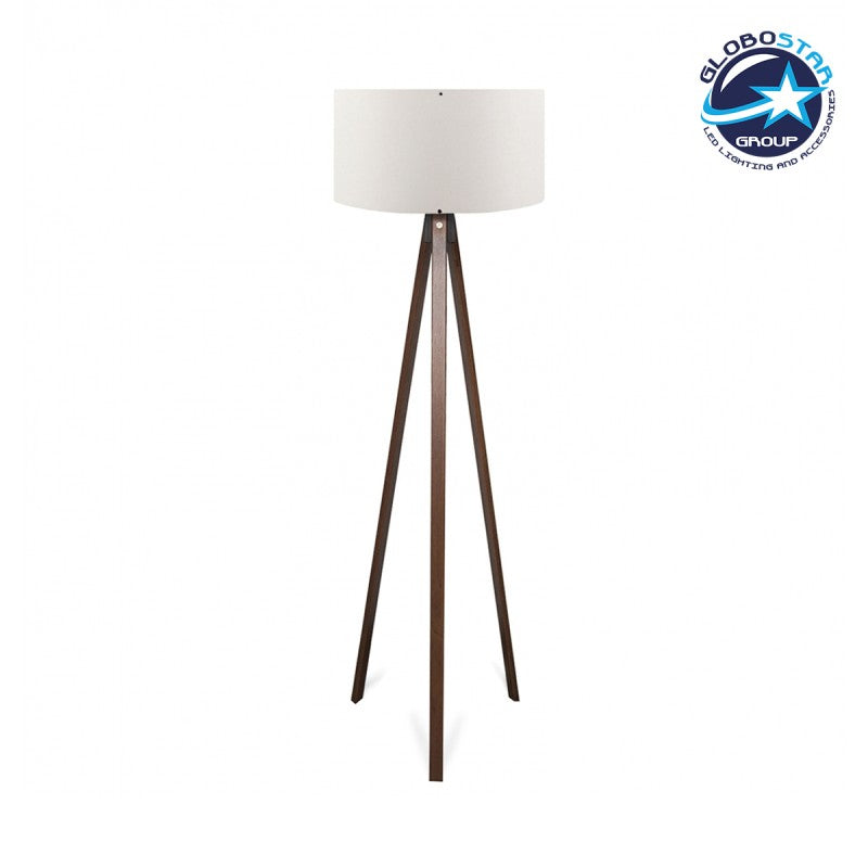 GloboStar® SAGA 204-0032 Μοντέρνο Eπιδαπέδιο Φωτιστικό Μονόφωτο 1 x E27 IP20 Καρυδί Ξύλο με Λευκό Ύφασμα - Μ38 x Π38 x Υ140cm - ledmania.gr