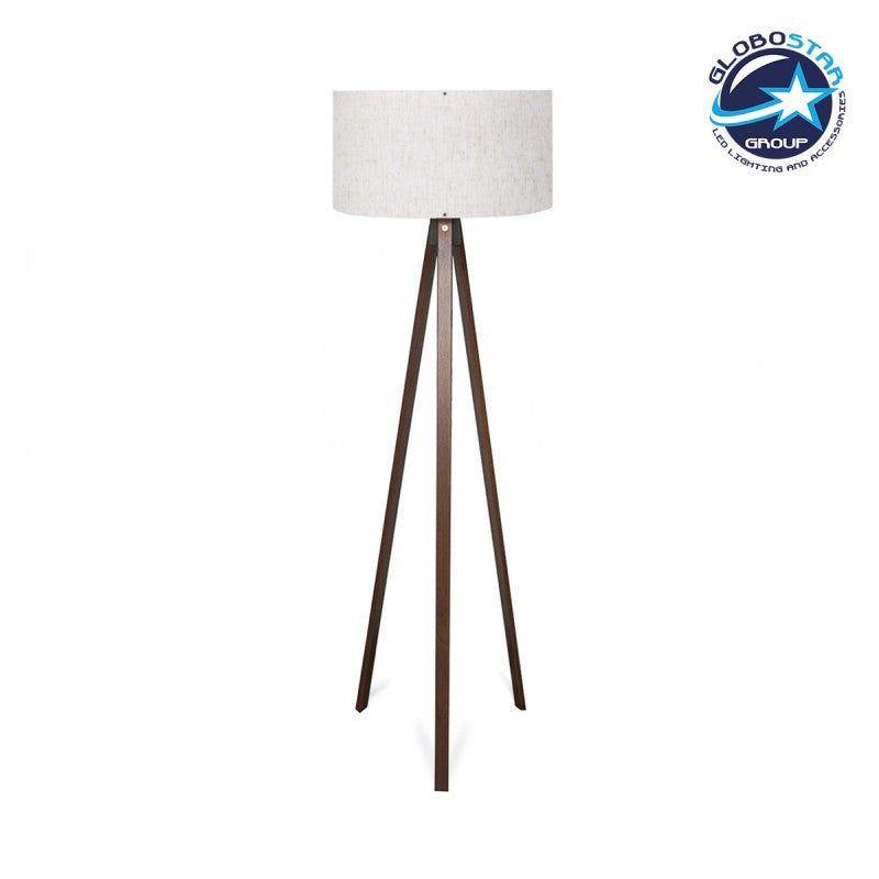 GloboStar® SAGA 204-0035 Μοντέρνο Eπιδαπέδιο Φωτιστικό Μονόφωτο 1 x E27 IP20 Καρυδί Ξύλο με Λευκό Ύφασμα - Μ38 x Π38 x Υ140cm - ledmania.gr