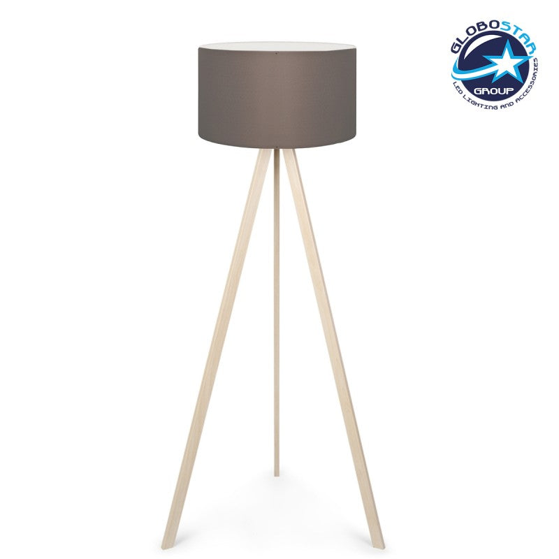 GloboStar® SAGA 204-0044 Μοντέρνο Eπιδαπέδιο Φωτιστικό Μονόφωτο 1 x E27 IP20 Μπεζ Ξύλο με Γκρι Ύφασμα - Μ38 x Π38 x Υ140cm - ledmania.gr