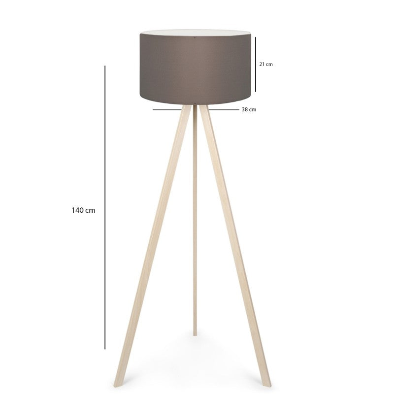 GloboStar® SAGA 204-0044 Μοντέρνο Eπιδαπέδιο Φωτιστικό Μονόφωτο 1 x E27 IP20 Μπεζ Ξύλο με Γκρι Ύφασμα - Μ38 x Π38 x Υ140cm - ledmania.gr