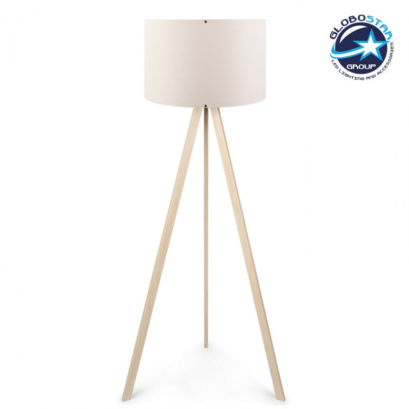 GloboStar® SAGA 204-0046 Μοντέρνο Eπιδαπέδιο Φωτιστικό Μονόφωτο 1 x E27 IP20 Μπεζ Ξύλο με Λευκό Ύφασμα - Μ38 x Π38 x Υ140cm - ledmania.gr