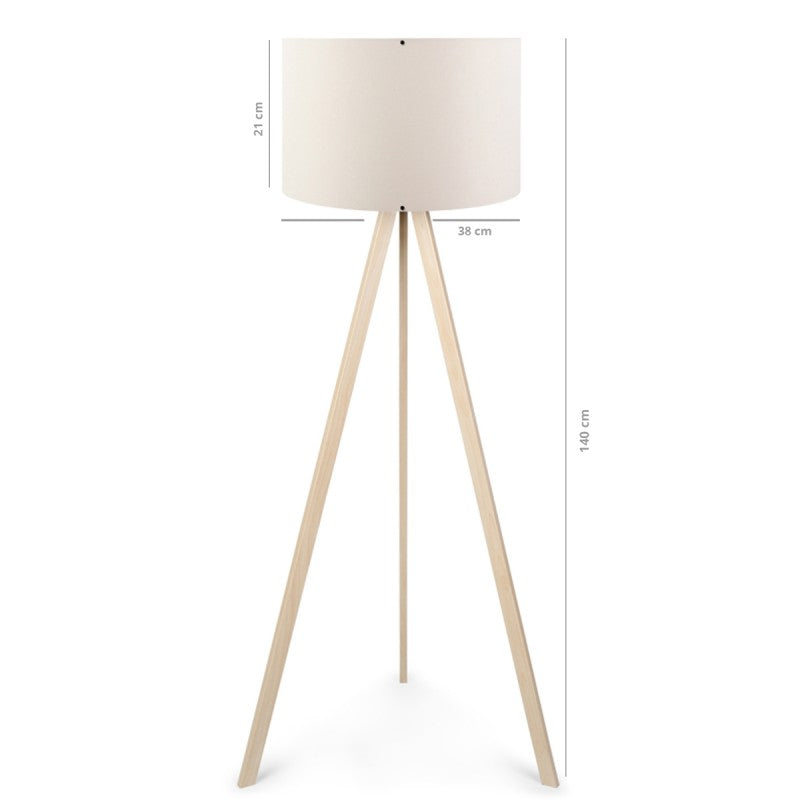 GloboStar® SAGA 204-0046 Μοντέρνο Eπιδαπέδιο Φωτιστικό Μονόφωτο 1 x E27 IP20 Μπεζ Ξύλο με Λευκό Ύφασμα - Μ38 x Π38 x Υ140cm - ledmania.gr