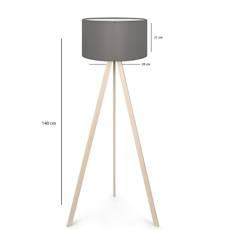 GloboStar® SAGA 204-0048 Μοντέρνο Eπιδαπέδιο Φωτιστικό Μονόφωτο 1 x E27 IP20 Μπεζ Ξύλο με Γκρι Ύφασμα - Μ38 x Π38 x Υ140cm - ledmania.gr