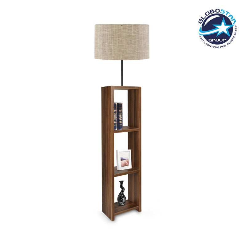 GloboStar® WOODO 204-0051 Μοντέρνο Eπιδαπέδιο Φωτιστικό Μονόφωτο 1 x E27 IP20 Καρυδί Ξύλο με Μπεζ Ύφασμα - Μ38 x Π38 x Υ150cm - ledmania.gr