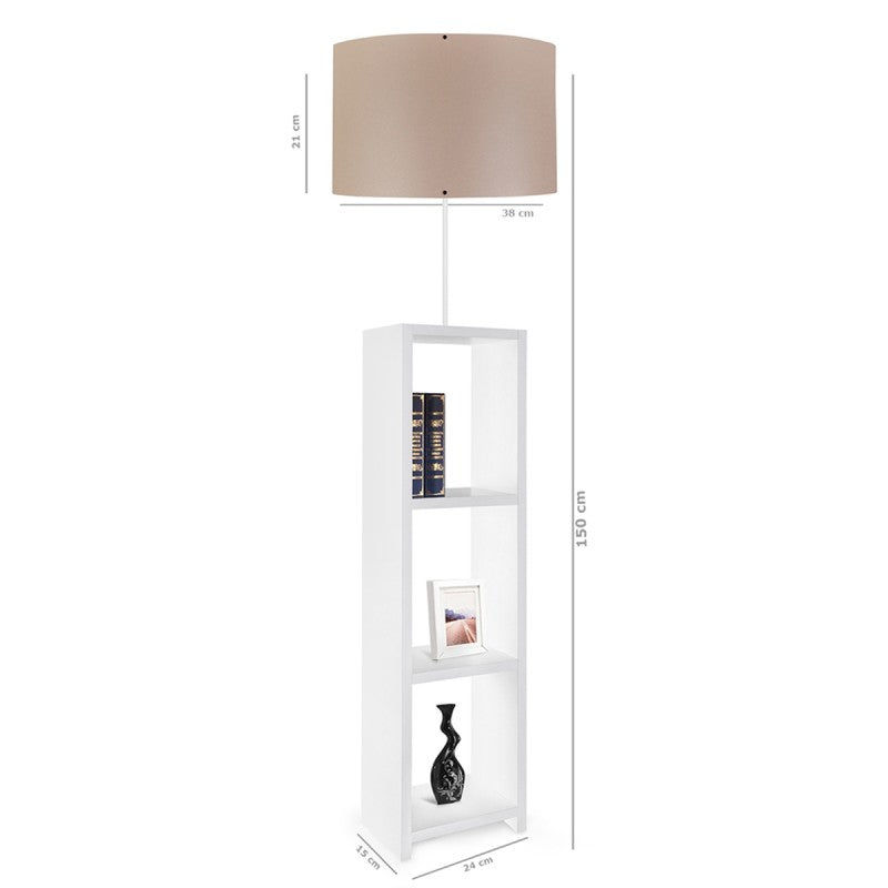GloboStar® WOODO 204-0052 Μοντέρνο Eπιδαπέδιο Φωτιστικό Μονόφωτο 1 x E27 IP20 Λευκό Ξύλο με Μπεζ Ύφασμα - Μ38 x Π38 x Υ150cm - ledmania.gr