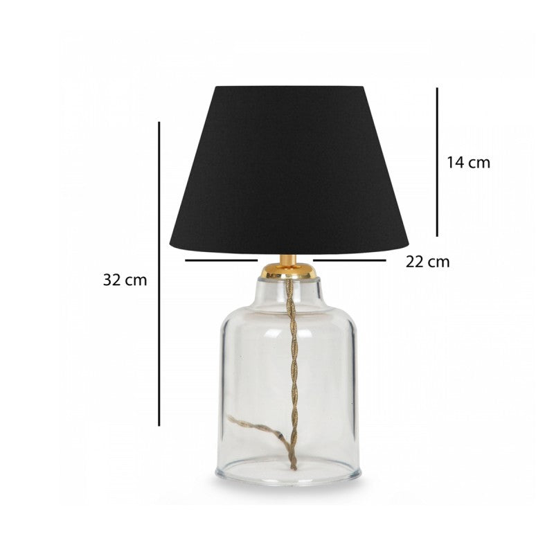 GloboStar® TRANS 204-0054 Μοντέρνο Eπιτραπέζιο Φωτιστικό Μονόφωτο 1 x E27 IP20 Διάφανο Πλαστικό με Μαύρο Ύφασμα - Μ22 x Π22 x Υ14cm - ledmania.gr