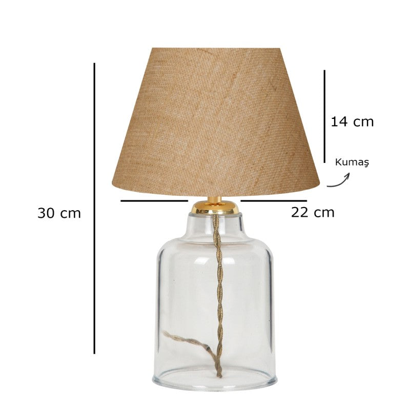 GloboStar® TRANS 204-0055 Μοντέρνο Eπιτραπέζιο Φωτιστικό Μονόφωτο 1 x E27 IP20 Διάφανο Πλαστικό με Μπεζ Ύφασμα - Μ22 x Π22 x Υ14cm - ledmania.gr