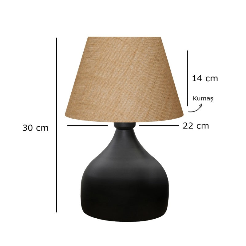 GloboStar® PYRAMID 204-0057 Μοντέρνο Eπιτραπέζιο Φωτιστικό Μονόφωτο 1 x E27 IP20 Μαύρο Μέταλλο με Μπεζ Ύφασμα - Μ22 x Π22 x Υ30cm - ledmania.gr