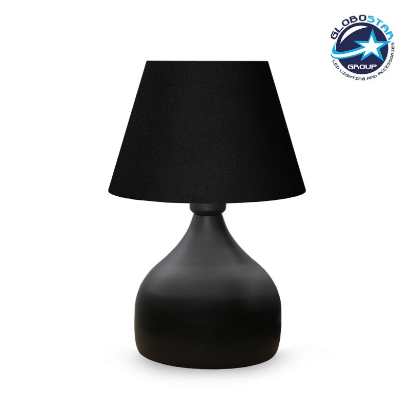 GloboStar® PYRAMID 204-0058 Μοντέρνο Eπιτραπέζιο Φωτιστικό Μονόφωτο 1 x E27 IP20 Μαύρο Μέταλλο με Μαύρο Ύφασμα - Μ22 x Π22 x Υ30cm - ledmania.gr
