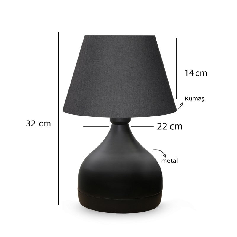 GloboStar® MICKEY 204-0059 Μοντέρνο Eπιτραπέζιο Φωτιστικό Μονόφωτο 1 x E27 IP20 Μαύρο Μέταλλο με Μαύρο Ύφασμα - Μ22 x Π22 x Υ30cm - ledmania.gr