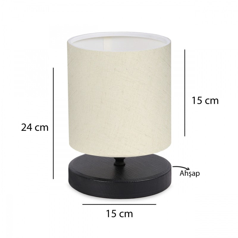 GloboStar® MINNIE 204-0062 Μοντέρνο Eπιτραπέζιο Φωτιστικό Μονόφωτο 1 x E27 IP20 Μαύρο Ξύλο με Μπεζ Ύφασμα - Μ15 x Π15 x Υ22cm - ledmania.gr
