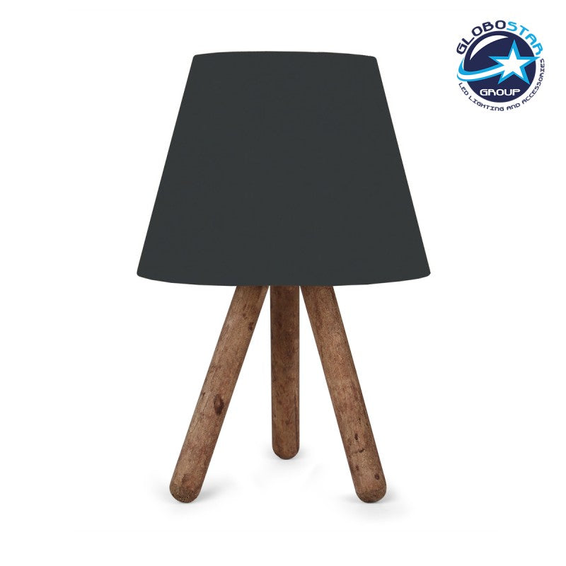 GloboStar® CAP 204-0068 Μοντέρνο Eπιτραπέζιο Φωτιστικό Μονόφωτο 1 x E27 IP20 Καρυδί Ξύλο με Μαύρο Ύφασμα - Μ22 x Π22 x Υ33cm - ledmania.gr