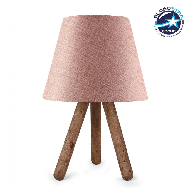 GloboStar® CAP 204-0070 Μοντέρνο Eπιτραπέζιο Φωτιστικό Μονόφωτο 1 x E27 IP20 Καρυδί Ξύλο με Ροζ Ύφασμα - Μ22 x Π22 x Υ33cm - ledmania.gr