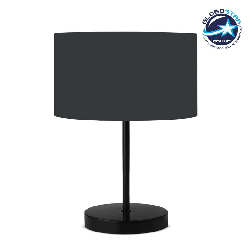 GloboStar® LARA 204-0076 Μοντέρνο Eπιτραπέζιο Φωτιστικό Μονόφωτο 1 x E27 IP20 Μαύρο Μέταλλο με Γκρι Ύφασμα - Μ24 x Π24 x Υ35cm - ledmania.gr