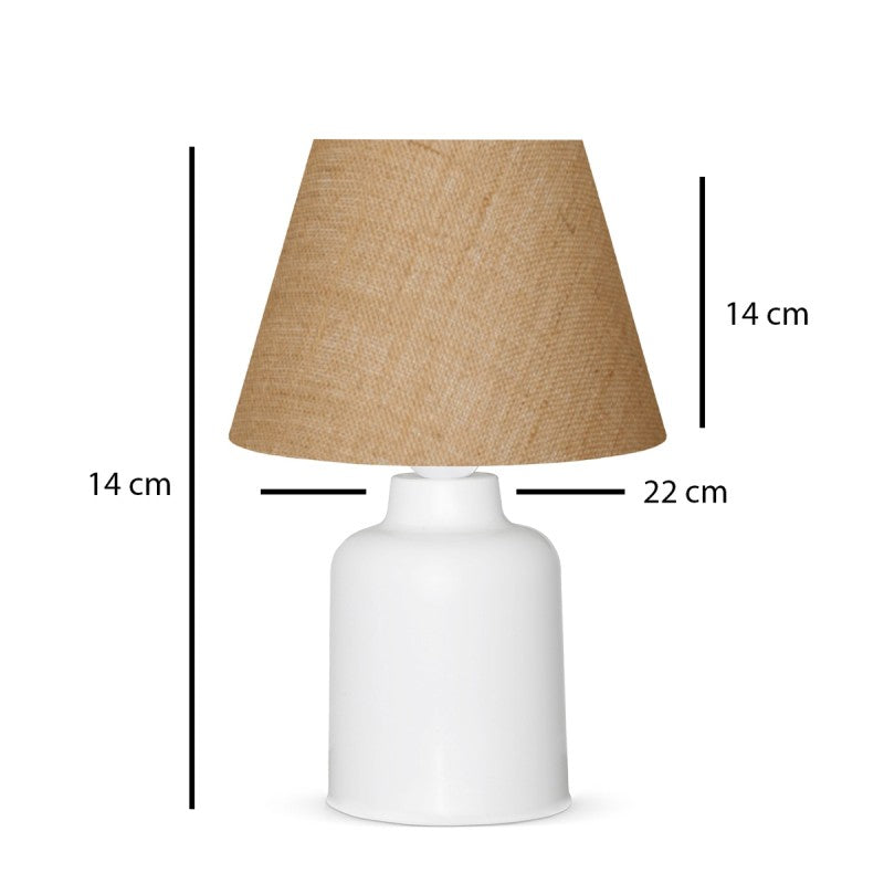 GloboStar® CIA 204-0082 Μοντέρνο Eπιτραπέζιο Φωτιστικό Μονόφωτο 1 x E27 IP20 Λευκό Πλαστικό με Μπεζ Ύφασμα - Μ24 x Π24 x Υ31cm - ledmania.gr