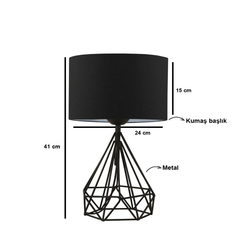 GloboStar® DIAMOND 204-0083 Μοντέρνο Eπιτραπέζιο Φωτιστικό Μονόφωτο 1 x E27 IP20 Μαύρο Μέταλλο με Μαύρο Ύφασμα - Μ24 x Π24 x Υ41cm - ledmania.gr