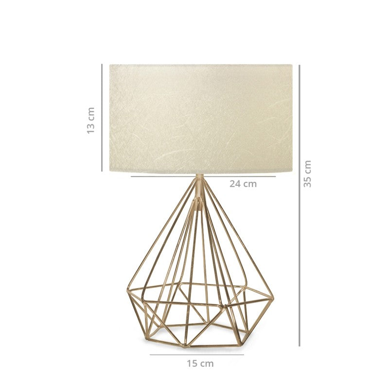 GloboStar® DIAMOND 204-0084 Μοντέρνο Eπιτραπέζιο Φωτιστικό Πορτατίφ Μονόφωτο 1 x E27 IP20 Χρυσό Μέταλλο με Μπεζ Ύφασμα - Μ24 x Π24 x Υ35cm - ledmania.gr