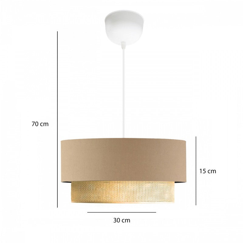 GloboStar® BIGGIE 204-0096 Μοντέρνο Κρεμαστό Φωτιστικό Kαπέλο Μονόφωτο 1 x E27 IP20 Μπεζ  Ύφασμα με Μπεζ Rattan - Μ30 x Π30 x Υ70cm - ledmania.gr