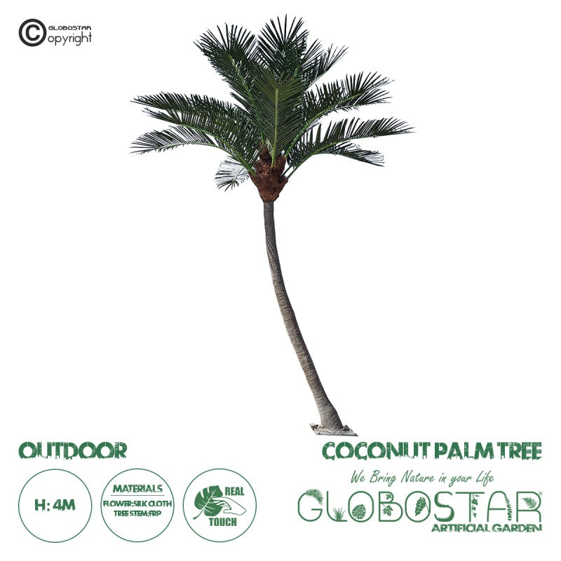 GloboStar® Artificial Garden CURVED COCONUT PALM TREE 20443 Τεχνητό Διακοσμητικό Κυρτό Φοινικόδεντρο Κοκοφοίνικας Εξωτερικού Χώρου IP68 UV Certified Protection Υ400cm - ledmania.gr