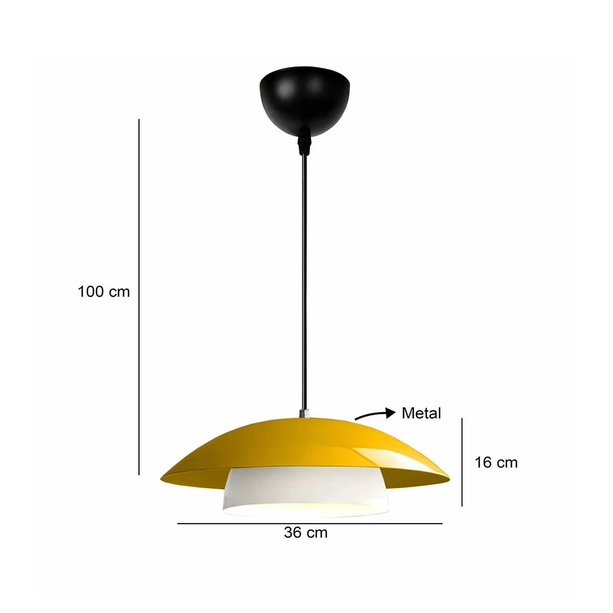 GloboStar® AURA 204-0118 Μοντέρνο Κρεμαστό Φωτιστικό Καμπάνα Μονόφωτο 1 x E27 IP20 Κίτρινο & Λευκό Μέταλλο - Μ31 x Π31 x Υ27cm - ledmania.gr