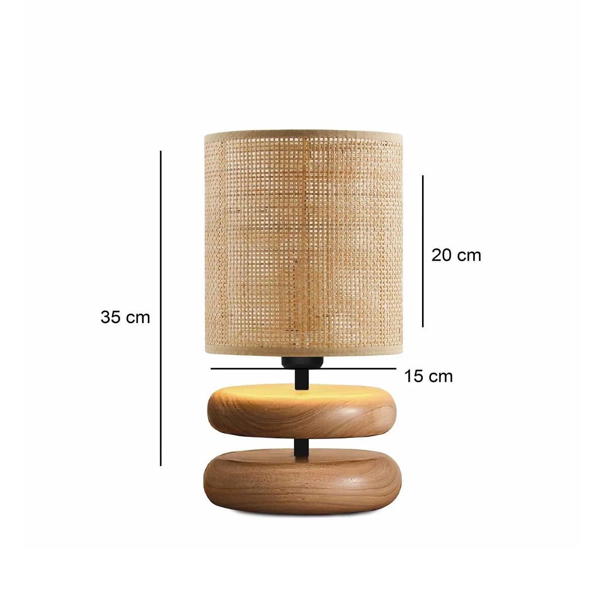 GloboStar® KLOO 204-0143 Boho Eπιτραπέζιο Φωτιστικό Μονόφωτο 1 x E14 IP20 Καφέ Ξύλο με Μπεζ Διάτρητο Ύφασμα - Μ15 x Π15 x Υ35cm - ledmania.gr