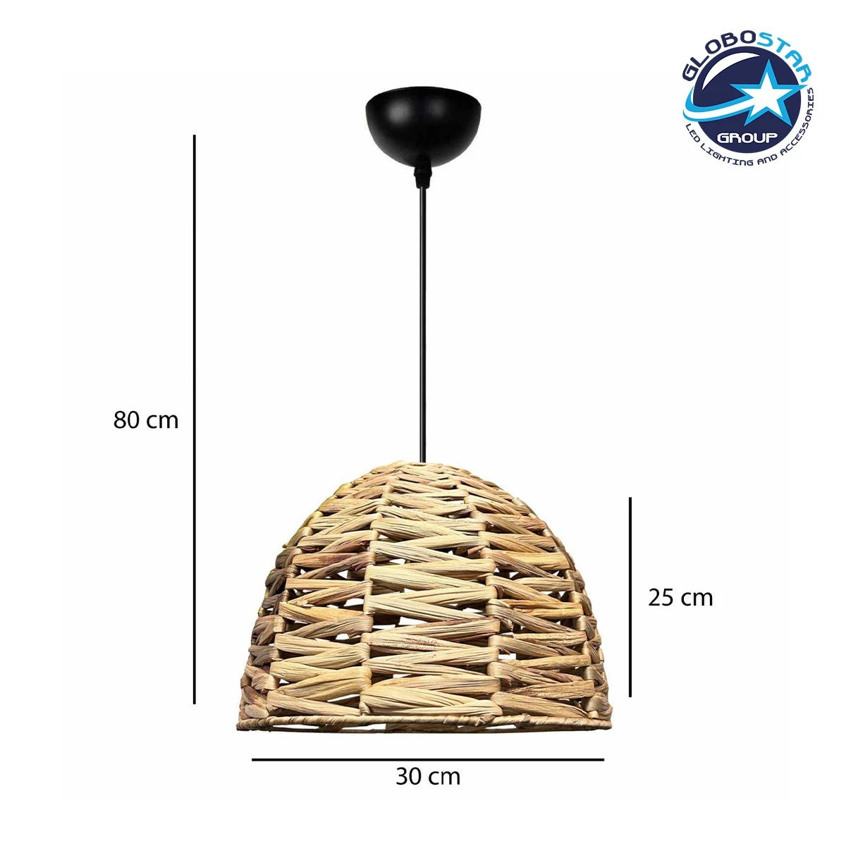 GloboStar® MEKA 204-0165 Boho Κρεμαστό Φωτιστικό Καμπάνα Μονόφωτο 1 x E27 IP20 Μπεζ Rattan - Μ30 x Π30 x Υ25cm - ledmania.gr