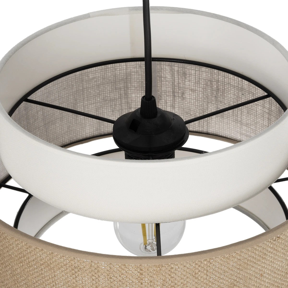 GLOBOSTAR® SOHO 204-0172 Μοντέρνο Κρεμαστό Φωτιστικό Οροφής με Ντουί 1 x E27 AC 220-240V IP20 - Καφέ & Μπεζ - Μ30 x Π30 x Υ20cm