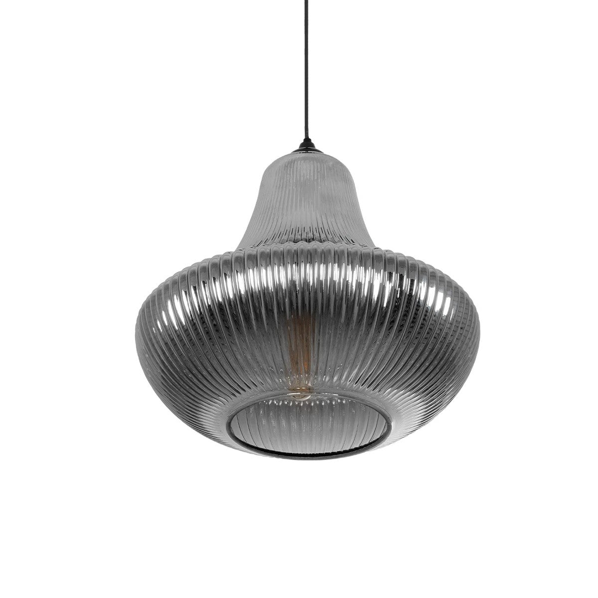 GLOBOSTAR® VERRE 206-0021 Μοντέρνο Κρεμαστό Φωτιστικό Οροφής με Ντουί 1 x E27 AC 220-240V IP20 - Μαύρο Φιμέ - Μ38 x Π38 x Υ34cm - ledmania.gr