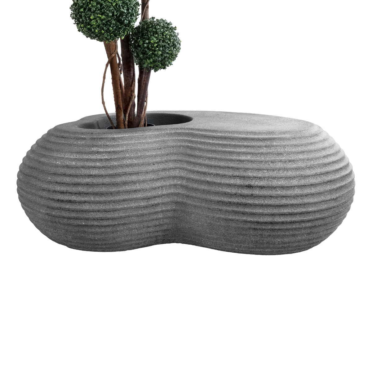 GloboStar® Artificial Garden FLORENCE 20751 Επιδαπέδιο Πολυεστερικό Τσιμεντένιο Κασπώ Γλάστρα - Flower Pot Γκρι Μ130 x Π90 x Υ48cm - ledmania.gr